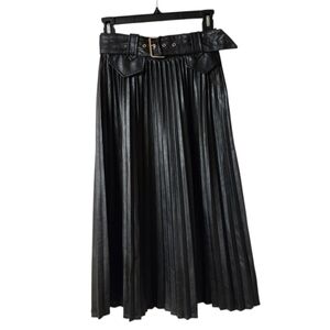 NWT Express Black Pleated Skirt Faux Leather